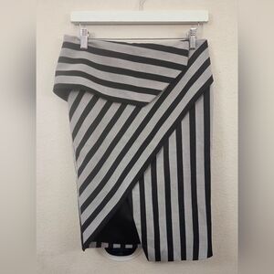 Striped Black & White Asymmetrical Wrap Skirt